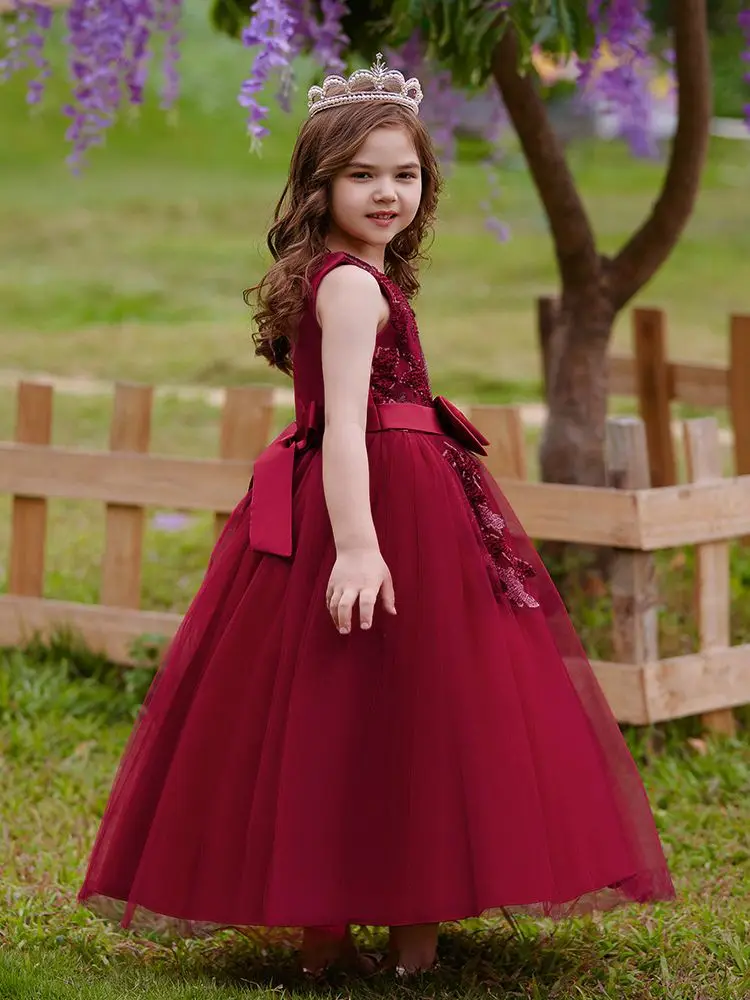 Classical Tulle Lace Printing Flower Girl Dress Princess Ball Beauty Pageant First Communion Kids Surprise Birthday Present