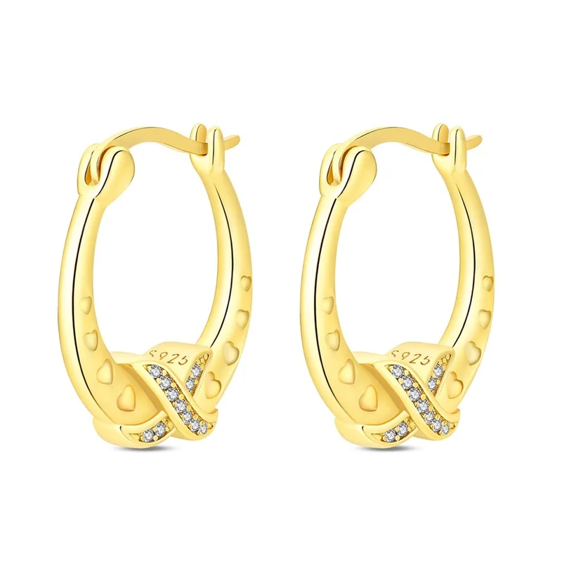 

925 Sterling Silver Love Unlimited Golden Hoop Earrings Sparkling CZ Zircon For Women Fine Birthday Fashion Cute Jewelry Gifts