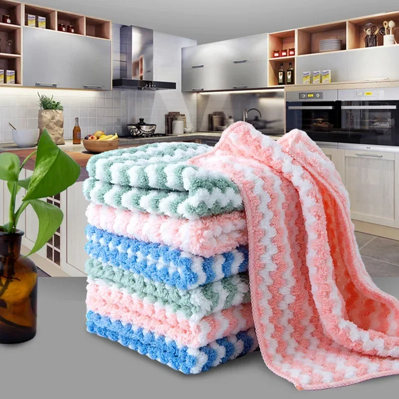 Wavy Dishcloth Rag Absorbing Water Not Easy To Lose Hair Housework Cleaning Kitchen Supplies Lazy Rag Degreaser Towel