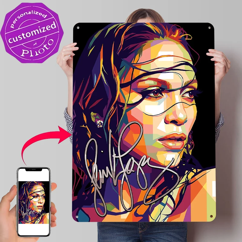 Jennifer Lopez Pop Art Portrait Tin Poster Customized Wall Art Retro Vintage Metal Signs for Fans Room Bedroom Decorations Decor