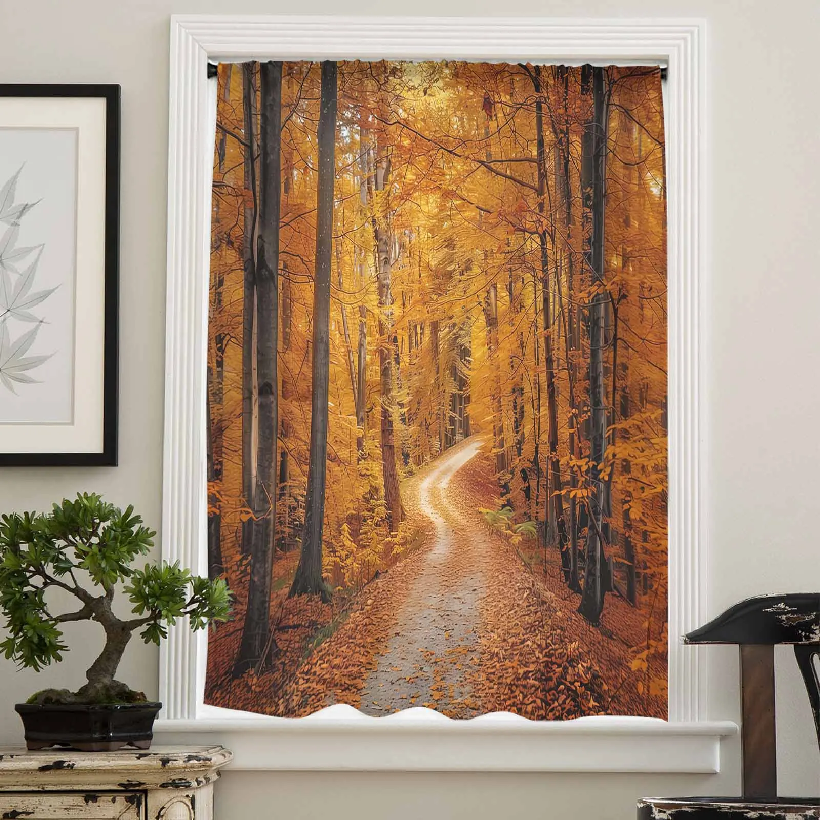 Autumn Sunset Forest Sheer Curtain Living Room Drapes Home Bedroom Voile Curtain Tulle Window Curtain