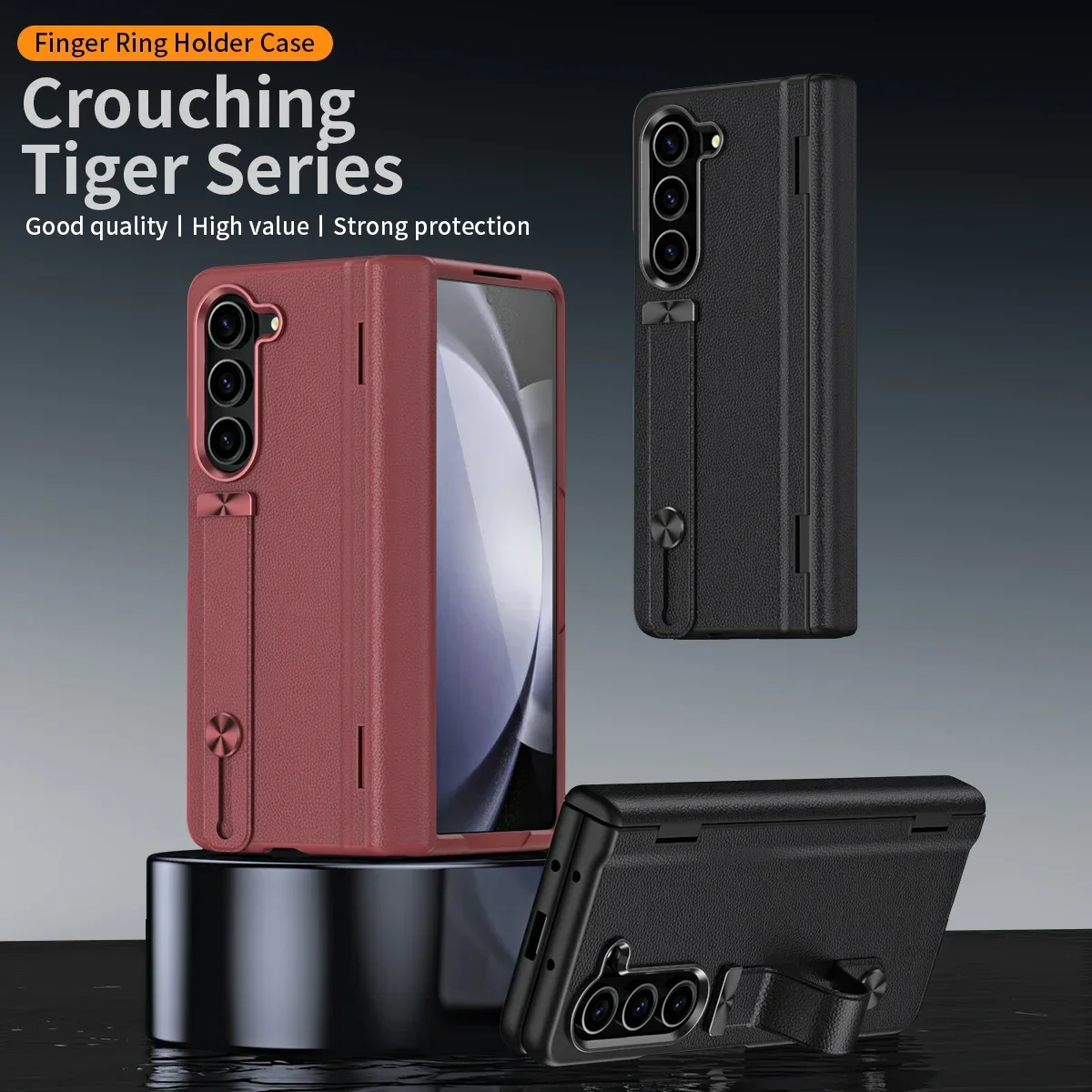 For Samsung Galaxy Z Fold6 Fold 6 5 4 3 5G Phone Case Wrist Strap Stand Hinge Protector With Glass Film Protective Cover