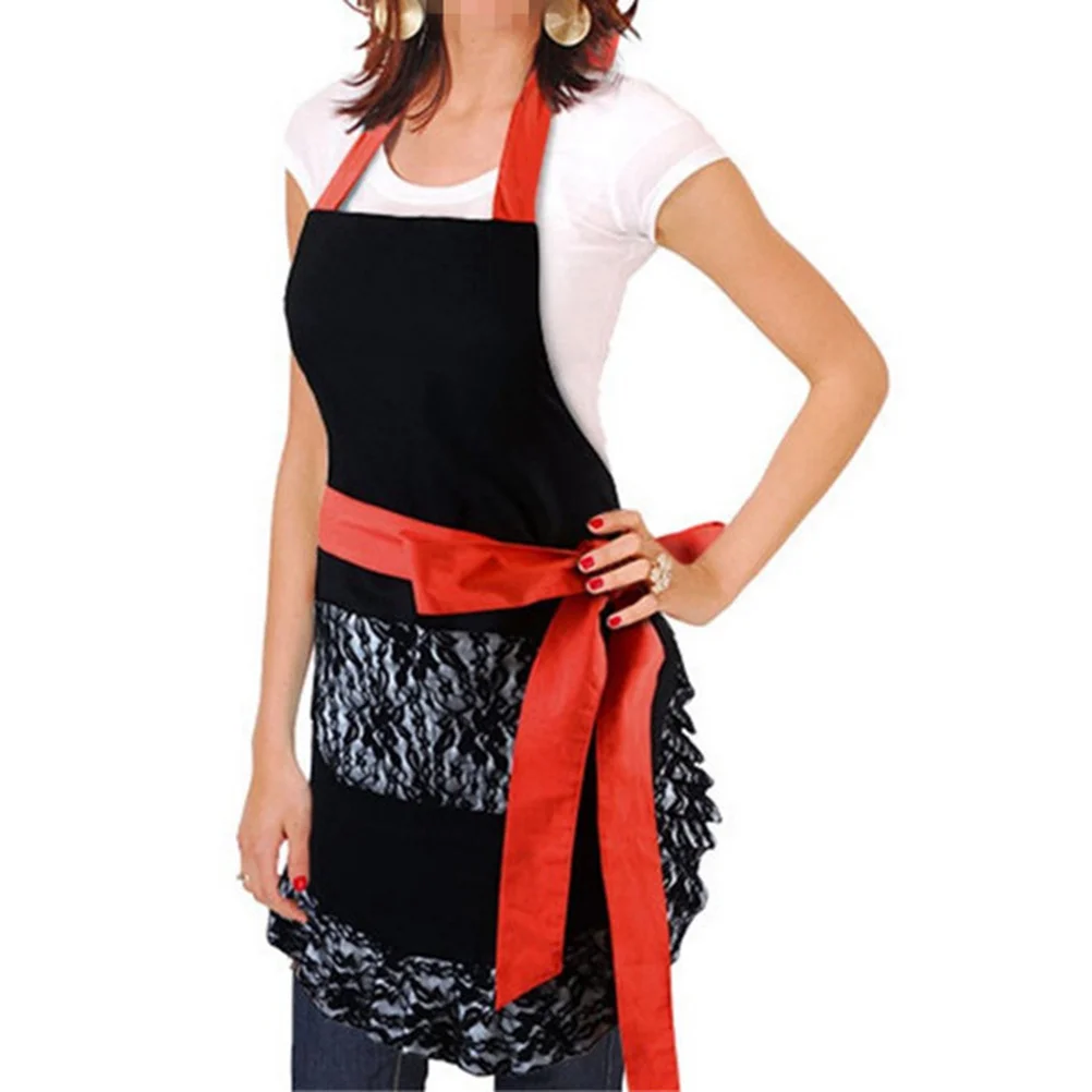 

Lace Apron for Women Black Base with Black Lace Halter Neck Sleeveless Cooking Apron Elegant Housewife Gift Home Kitchen Fashion