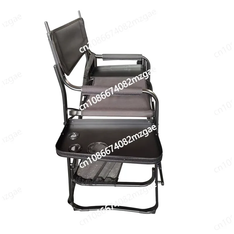 Outdoor Camping Portable Tall Director Chair Aluminum Frame Folding Professional Makeup Chair Black Color with With Side Table