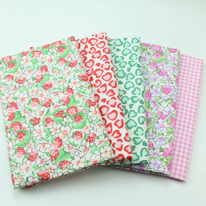 160x50cm Fruit Strawberry Flower Leaf Printed Cloth Plaid Pure Cotton Twill Fabric Clothing Bedding All