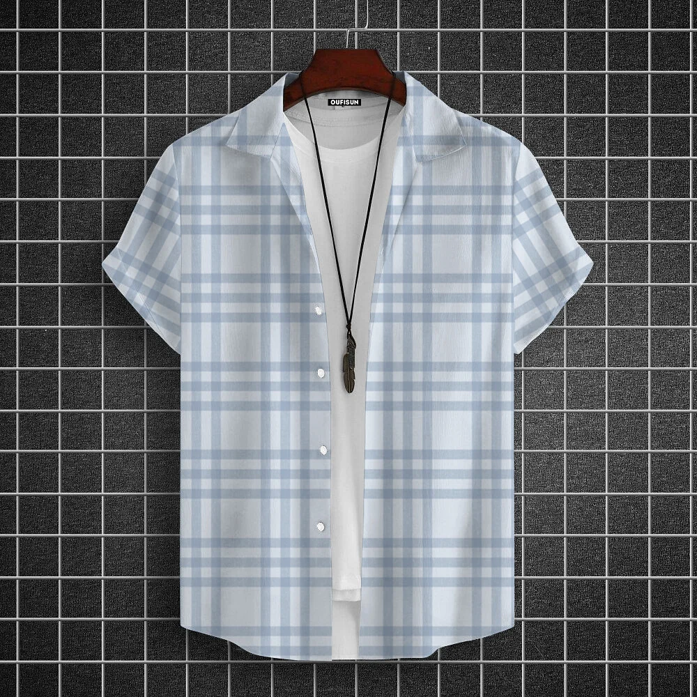 Camisa básica informal para hombres, camisas a cuadros de manga corta de ocio esencial, ajuste suelto de gran tamaño, camisa clásica a cuadros con