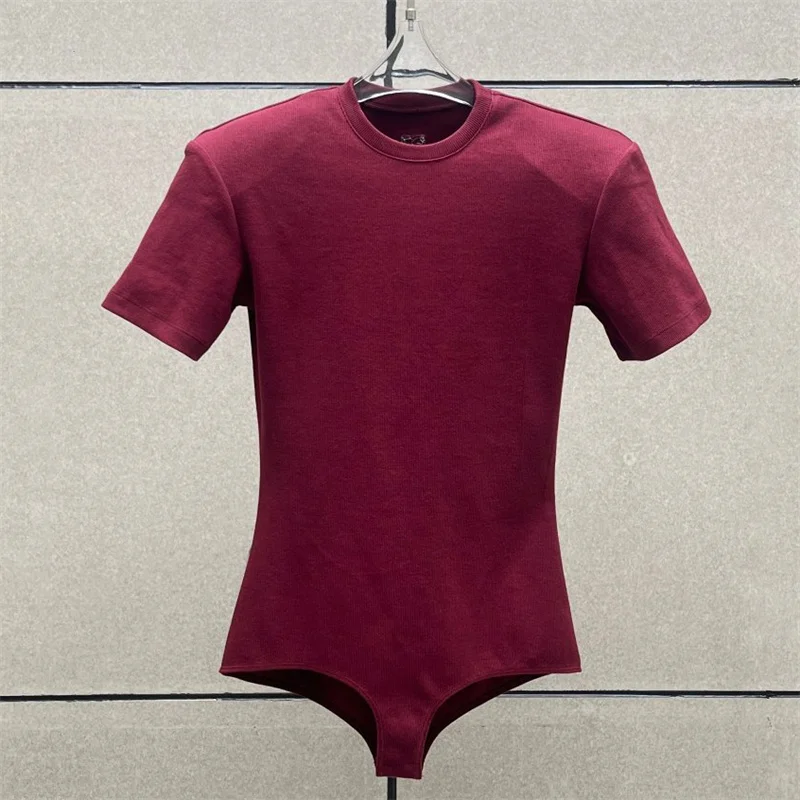 

Bodysuit women New elastic knitted short sleeved top for summer 2025 pure cotton round neck pullover Women's corset y2k T-shirt