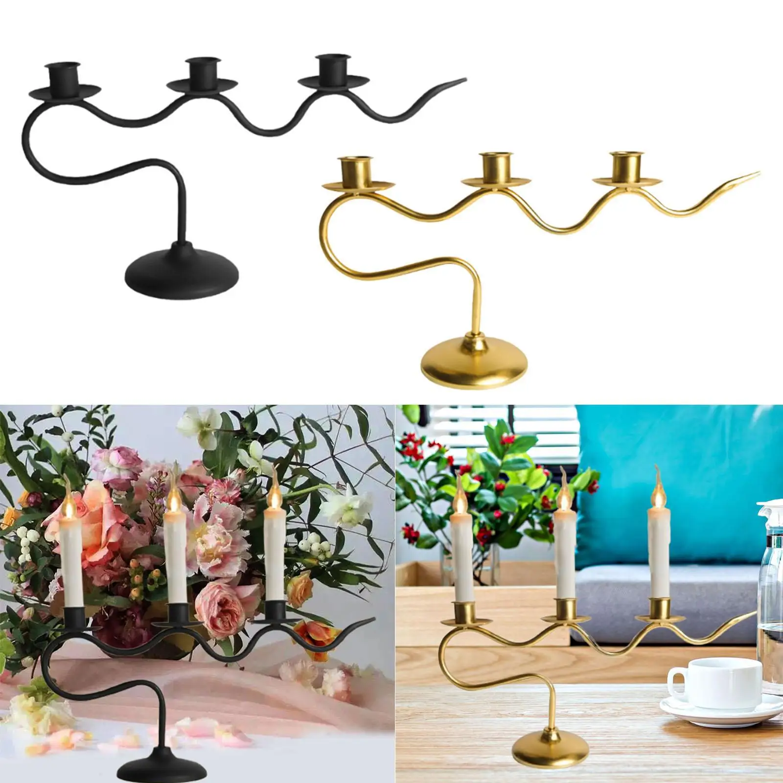 Iron Candle Holder 3 Arm Candlestick Home Party Farmhouse Candelabra Candle Stand for Kitchen Counter Housewarming Fireplace