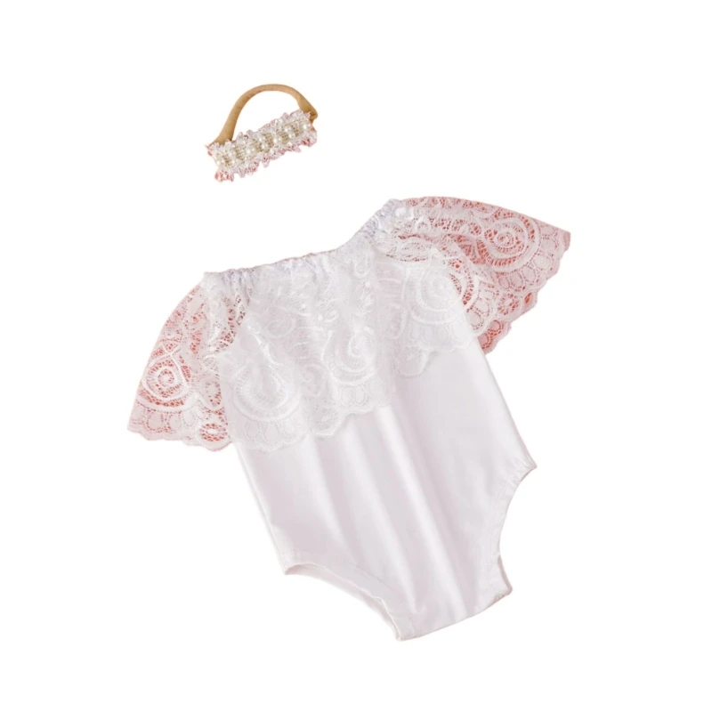 77HD 1 set babyfotoshoots rekwisieten zuigelingen romper jumpsuit met bijpassende hoofdtooi