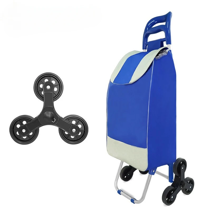 Trolley Bag Folding Cart 6 Wheels Climbs Stairs Transport Shopping Carts Aluminum Alloy with Cloth Bag Storage Organizer