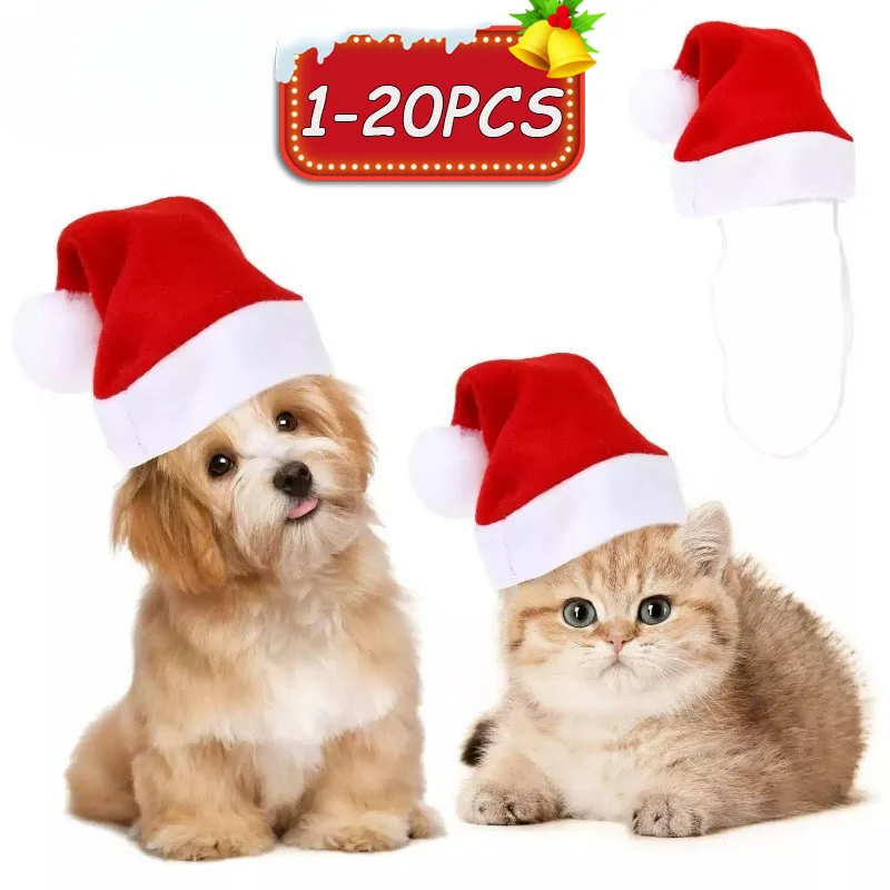 1-20PCS Weihnachten Haustier Hut Kleine Hund Santa Kostüm Cosplay Outfit Festliche Haustier Kleidung Neue Jahr Urlaub Party dekoration Lieferungen