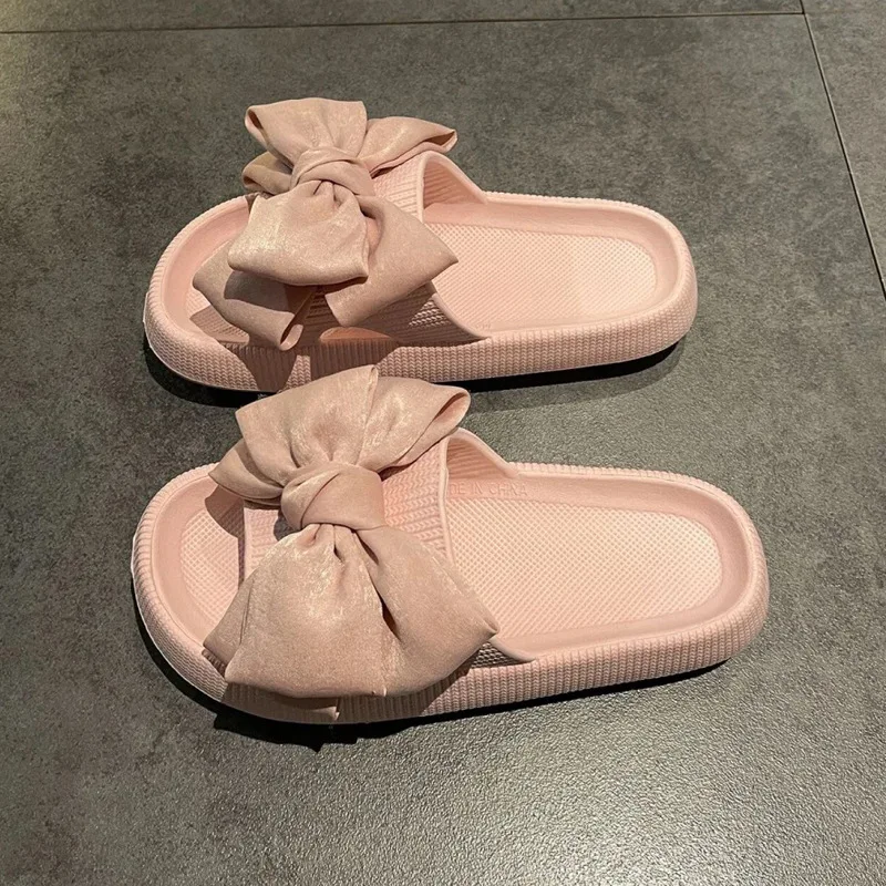 2026 Women Fashion Bow Non Slip Thick Sole Slide Sandals Comfortable Summer Indoor Outdoor Daily Wear Footwear