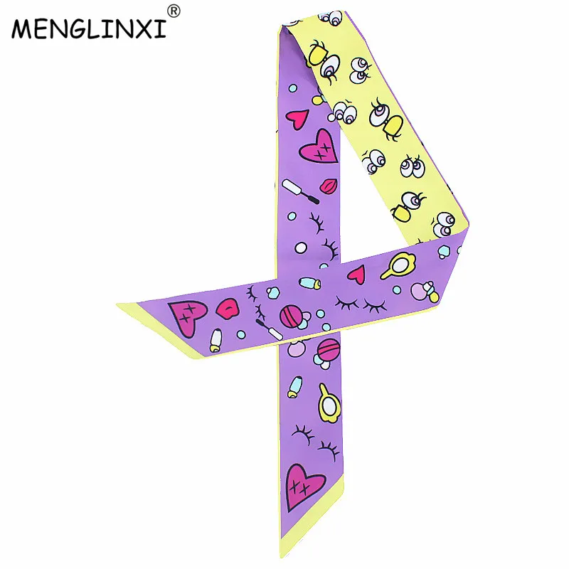 

New Hot Small Scarf Cartoon Eyes Print Silk Scarf For Women Fashion Head Scarf Brand Handle Bag Ribbons Small Long Scarves C29