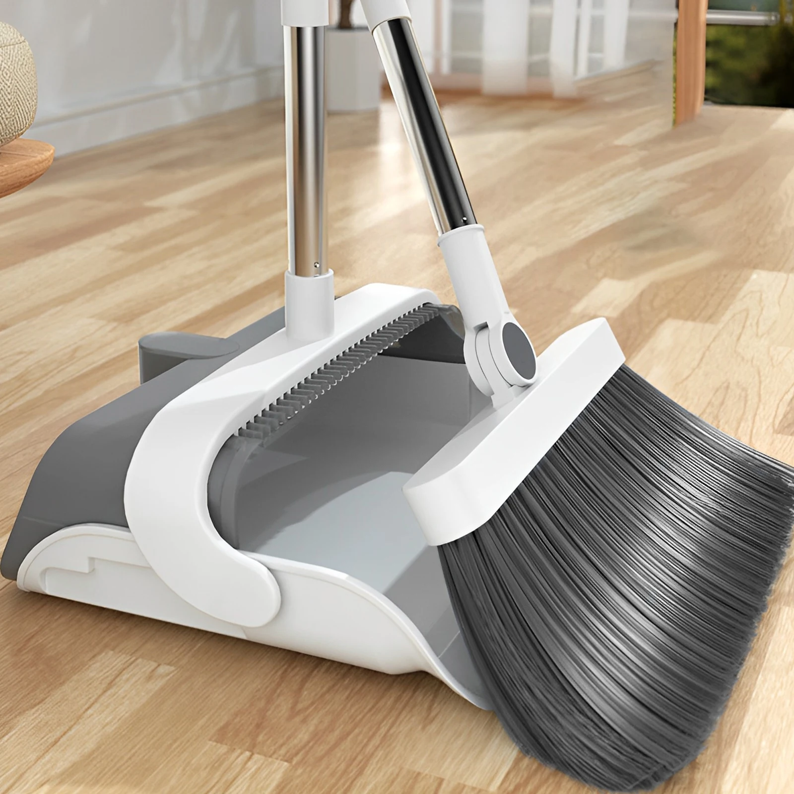 Broom and Dustpan Set with Adjustable Handle Standing and Broom with Scraper Teeth Flexible Household hygiene cleaning tools