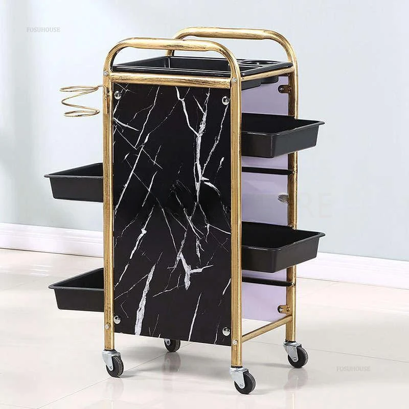 Retro Drawers Cart with Wheels Creative Hair Salon Perm and Dye Tool Cart Barber Shop Iron Salon Trolleys Nordic Beauty Salon