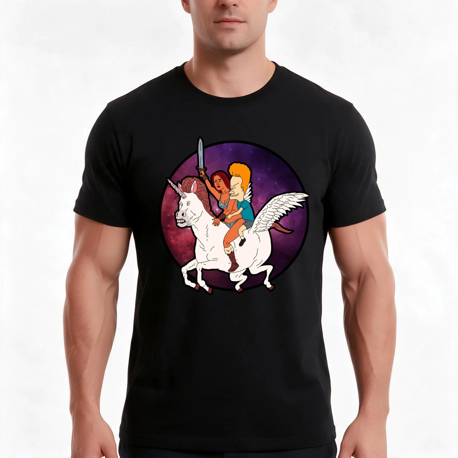 Beavis and Butthead Unicorn T-Shirt, Summer Casual Cotton Tee, Oversized Streetwear Tops, Vintage Graphic Print, 100% Cotton