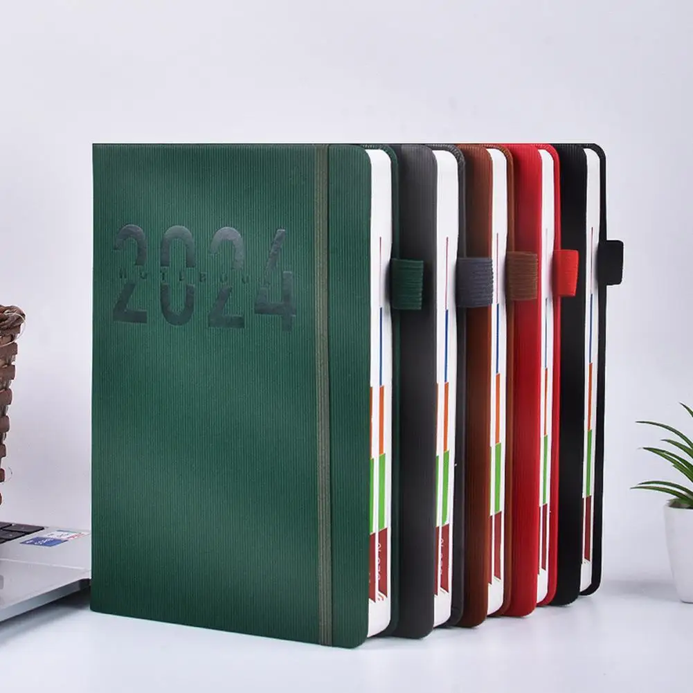 to December Planner Thick Paper Planner 2024 Planner Faux Leather Hardcover Colorful Monthly Index Elegant Journal Student