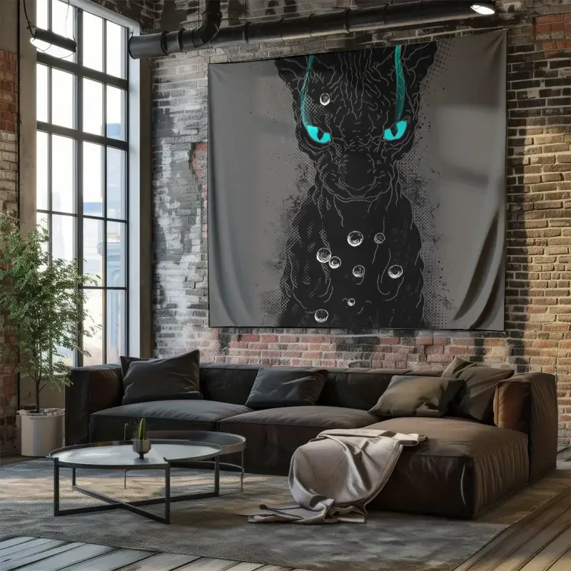 النمر الأسود نسيج الغابات الذئب القمر الجدار الشنق القوطية ديكور المنزل الظلام الأكاديمية غرفة الجمالية أنيمي نسيج غرفة نوم ليفين #5