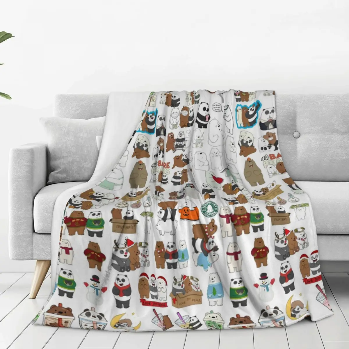 We Bare Bears Kawaii Cartoon Grizzly Panda Ice Bear Blankets Warm Soft Fluffy Plush Throw Blanket For Home Decor Bedspread Bed