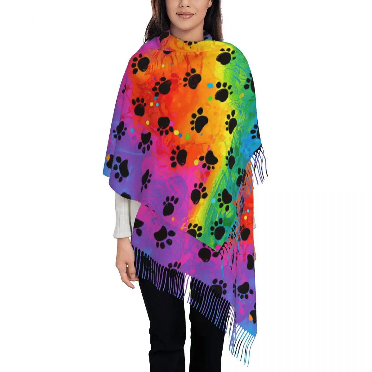 Rainbow Paw Shawl Wraps Womens Warm Long Soft Scarf Dog Cat Neckerchief Shawl Scarves