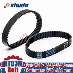 HTD 3M Closed Loop Belt Timing Belt Rubber Perimeter Lp=378 381 384 387 390 393 396 399 402 405 408 411mm Width 6/10/15/20mm