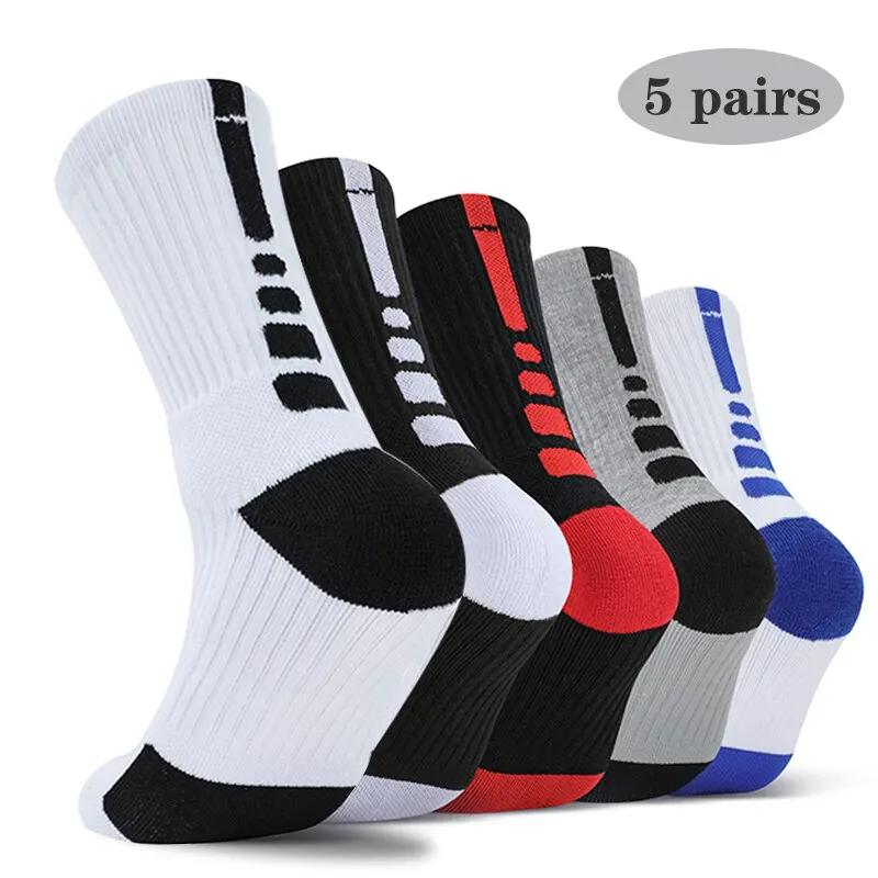 

Socks Pairs/Lot 5 Basketball Professional Actual Combat Training Sport Socks Men Thick Towel Bottom Mid Tube Socks For Men