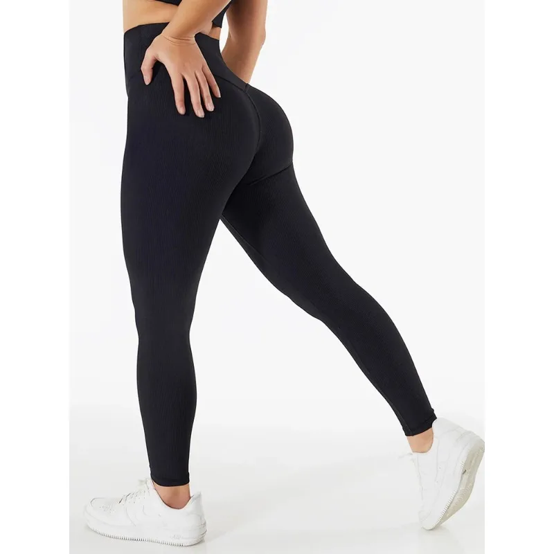 High Waist Yoga Pants Women Seamless Sport Pants Ribbed Knitted Fitness Leggings Solid White Running Pants Quick Dry Gym Leggins