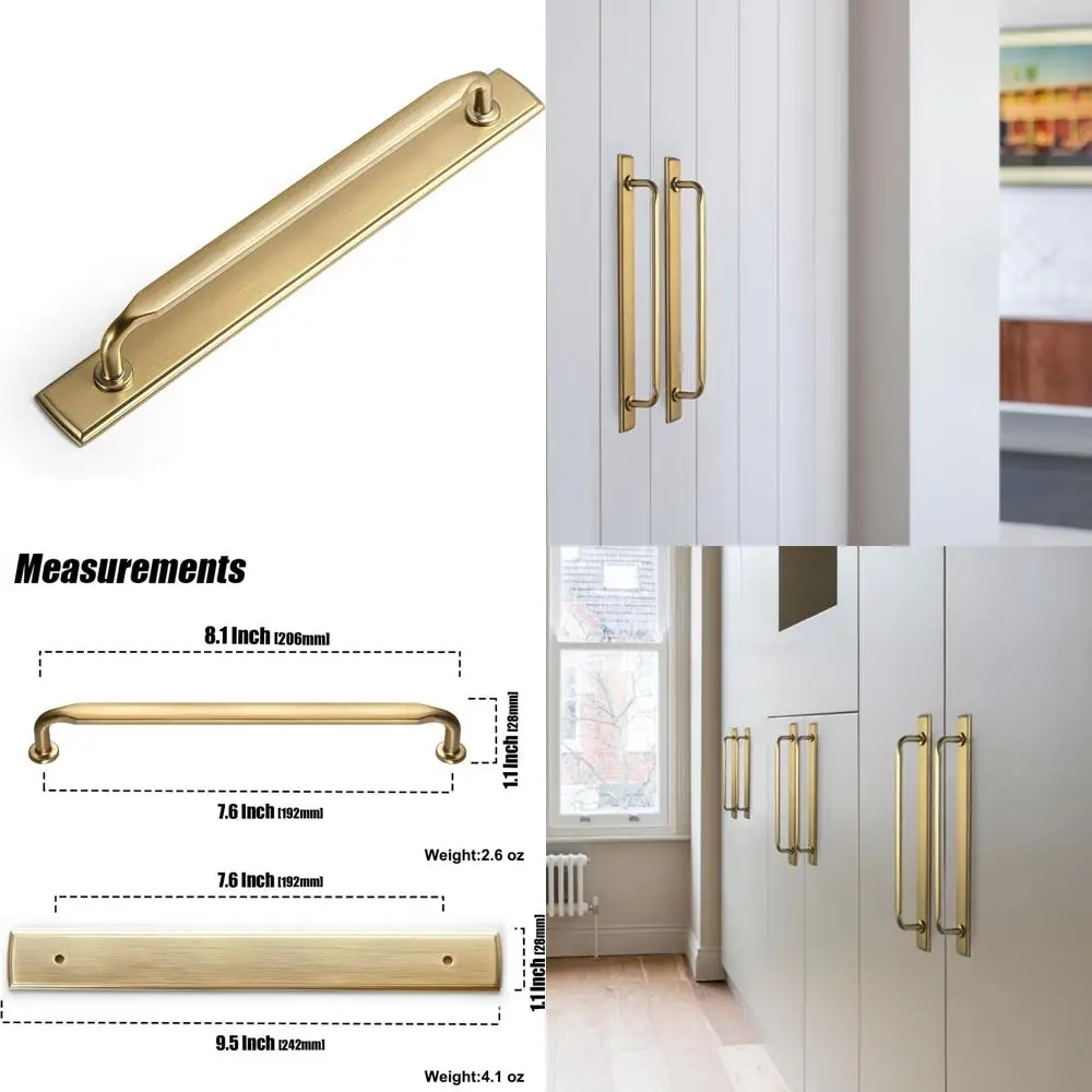 

Bronze Zinc Alloy Cabinet Handles with Backplate, 7.56 (192mm) Hole Centers, for Bedroom and Kitchen Cabinets
