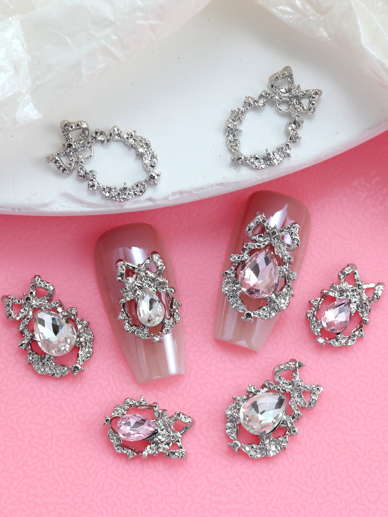 10pcs Nail Art Nail Charm Nail Accessories Exquisite Size Wreath Pink Shining Nail Gems, Crystal DIY Nail Decorations,Nail Salon