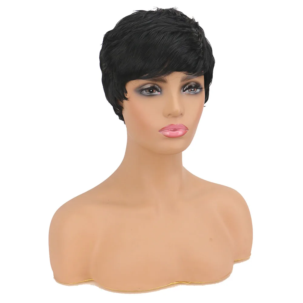 SuQ Women's Short Black Wig Synthetic Natural Hair Party Pixie Cut Straight Natrual Black Heat Resistant Wigs For Women