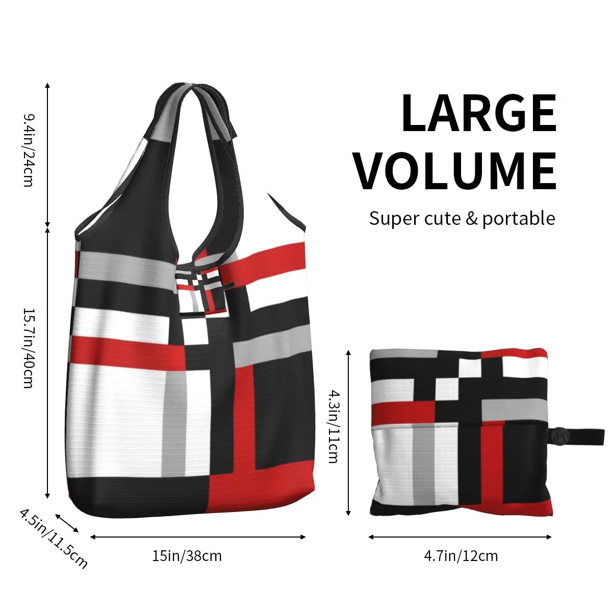 Custom Kawaii Geometric Pattern Shopping Tote Bag Portable Abstract Stripes Colorful Groceries Shopper Shoulder Bag