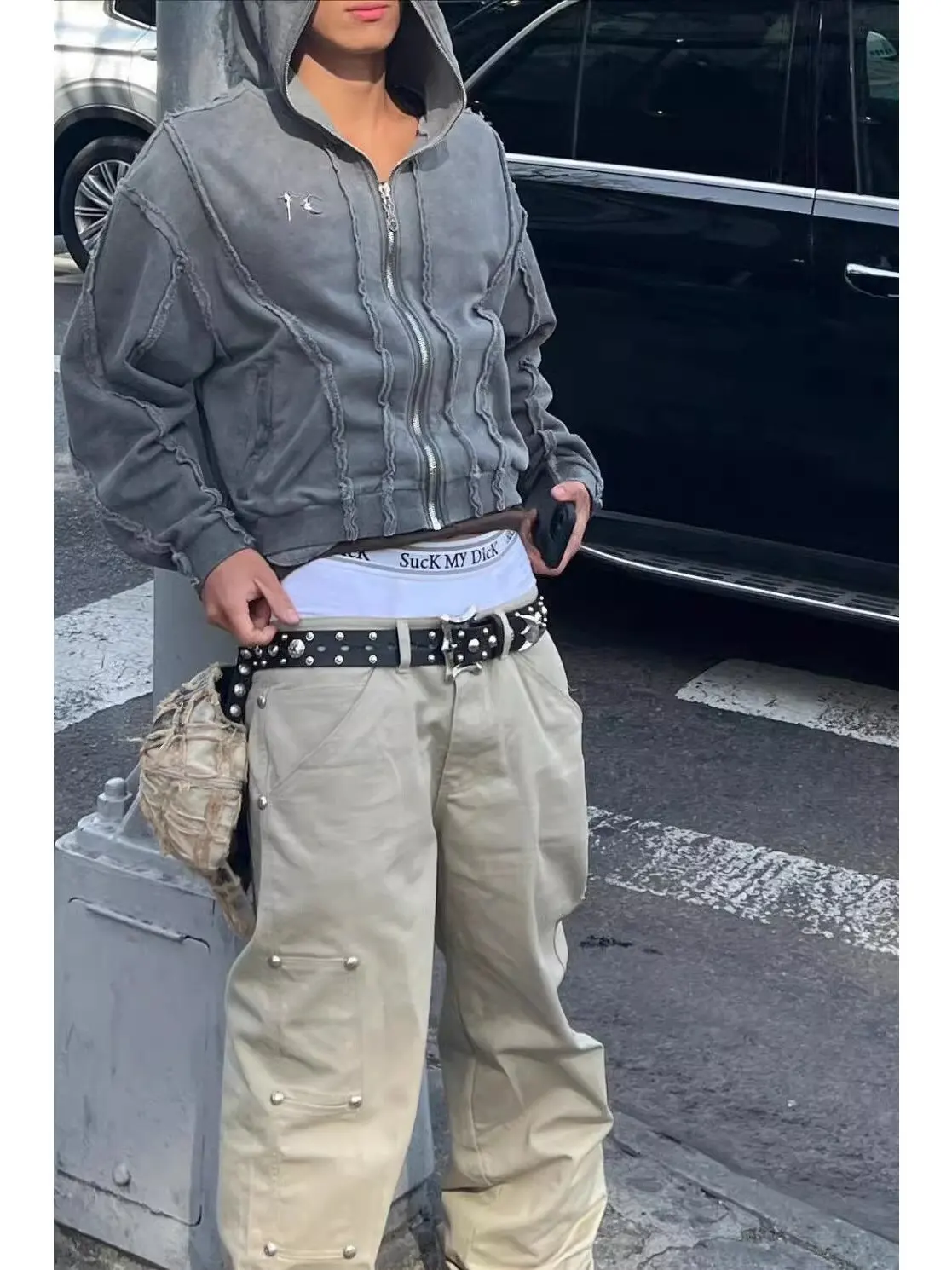 

THUG CLUB Vintage Waed Metal Zipper Hooded ort Sweatirt Men's Jaet Loose Fit Casual Sle Autumn Wear Chinese Manufac...