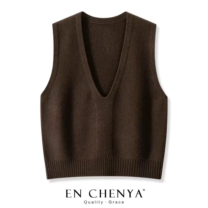 Chaleco tejido de lana pura para mujer Sle 2025, nuevo suéter de Color en capas, chaleco con hombros descubiertos, Faion de viaje