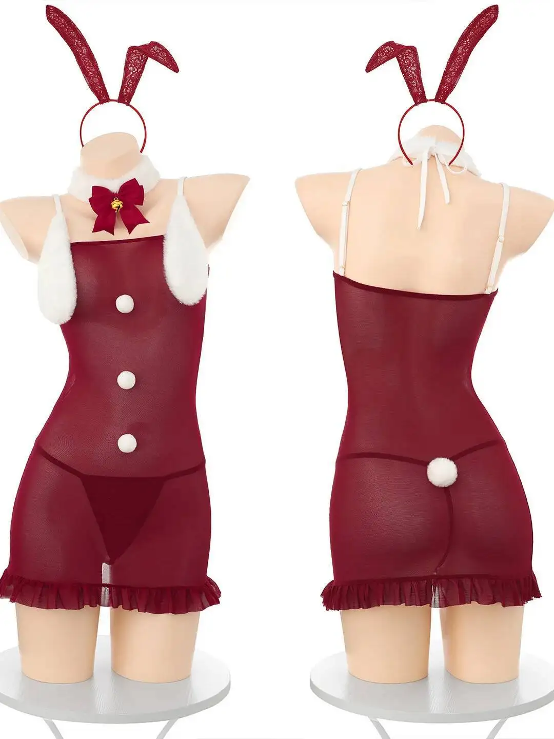 セクシーなクリスマスバニーガール遊び心のあるセクシーな純粋な欲望ボディコン蝶結びベルドレスいちゃつくラップヒップドレス透明な魅力的なEWIB