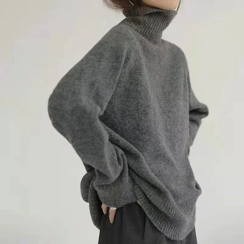 คอเต่าถักเสื้อกันหนาวผู้หญิงElegant Soft Basic Cashmere Pulloversหญิงฤดูใบไม้ร่วงฤดูหนาวหลวมเสื้อถักจัมเปอร์