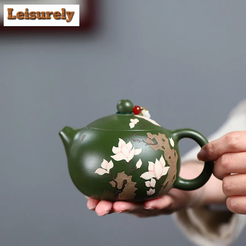 

320ml Handmade Yixing Purple Clay Teapot Raw Ore Green Mud Magnolia Xishi Pot Tea Infuser Kettle Chinese Zisha Teaset Collection