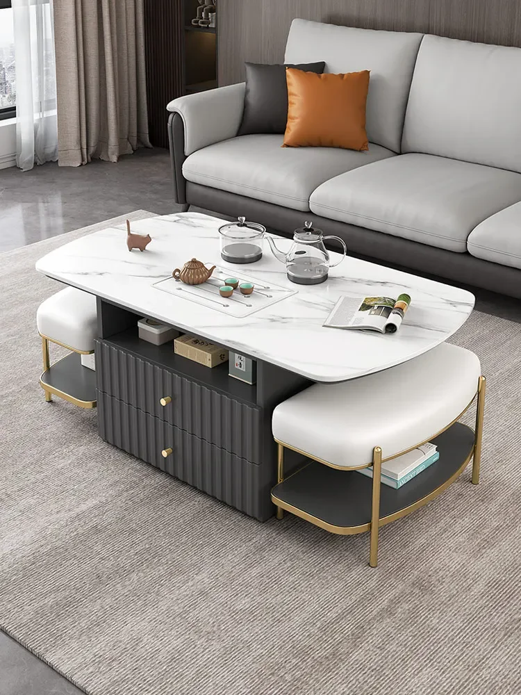 A Multifunctional rock slab coffee table Small apartment intelligent simple storage tea table