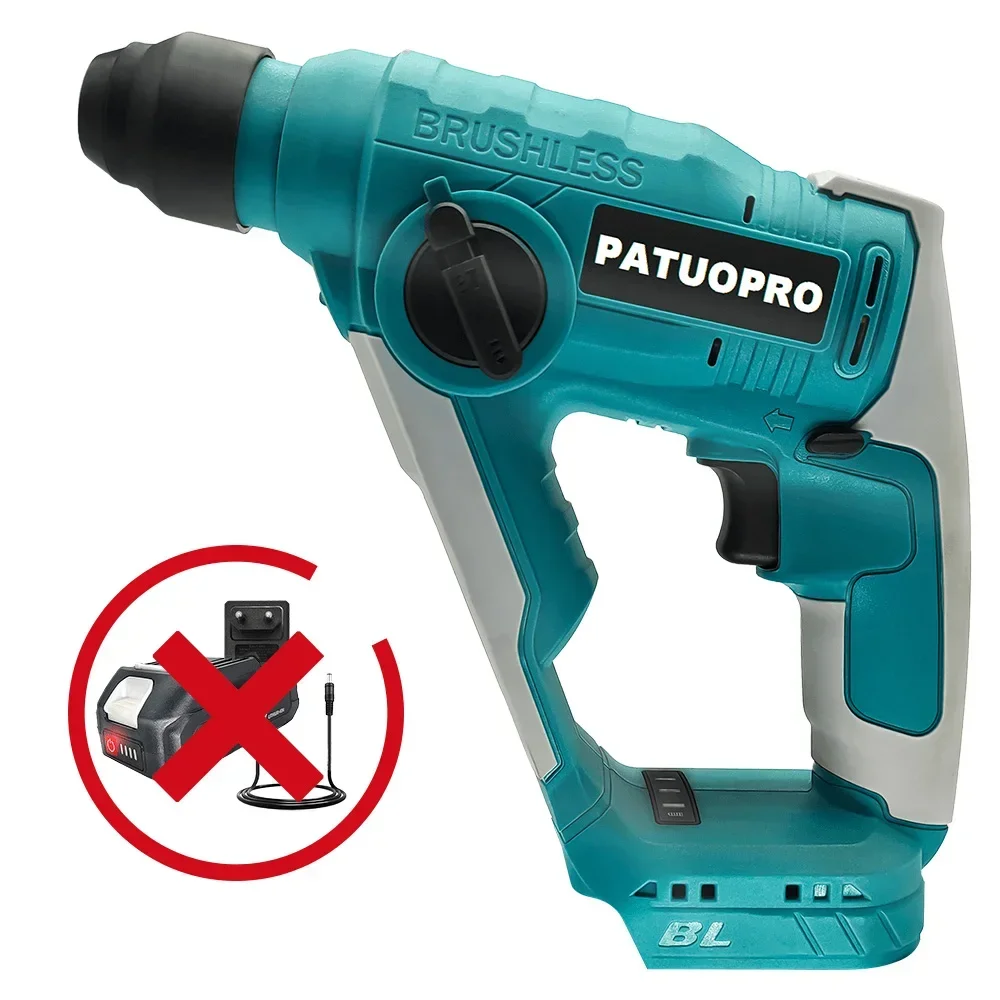 

PATUOPRO 20MM Brushless Electric Rotary Hammer Cordless Hammer Drill Home Repair Power Tool For Makita 18V Battery(No Battery)