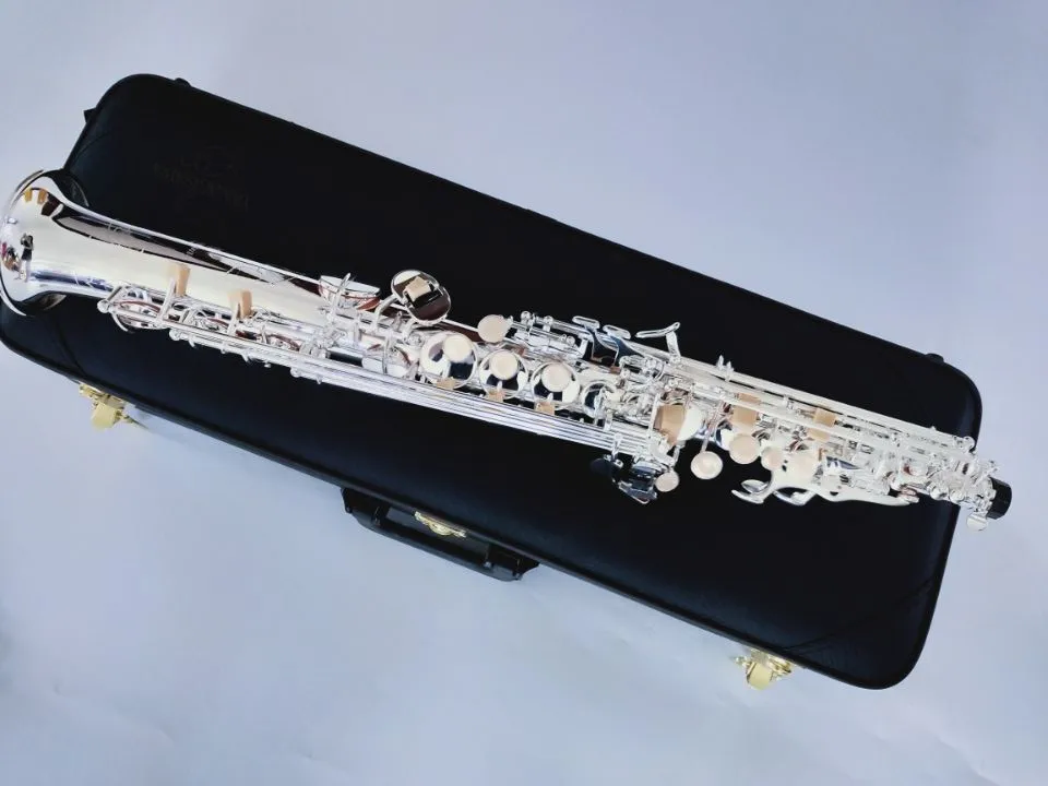 

New Custom S-992 Professional level New Straight Japan Silver-plated Soprano Saxophone Bb Musical instrument Sax With case