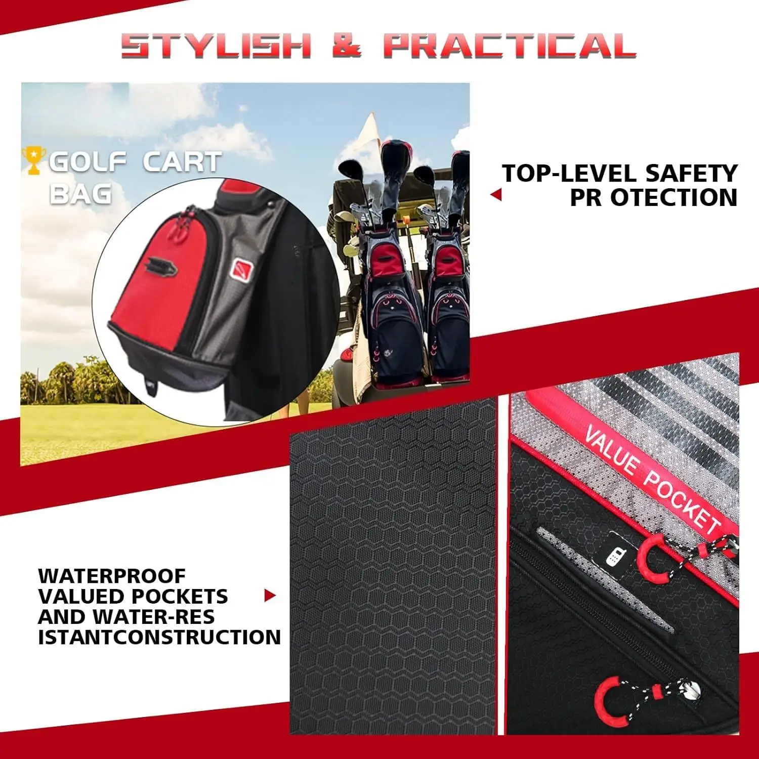 Golf Cart Bag 14 Way Organizer Divider Top with Handles Cooler Valued Pocket and Rain Cover Super Light Design New Version 1.0