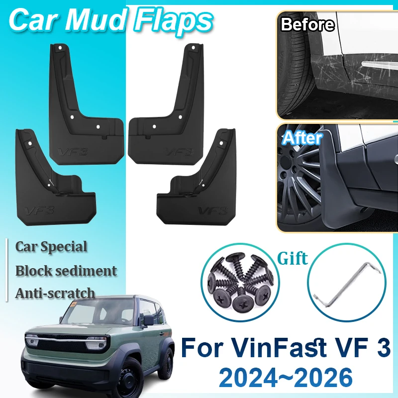 

For VinFast VF3 2025 Accessories 2024 2026 Car Anti-splash Mudguards Front Rear Fenders Wheel Covers MudFlaps Car Accessories
