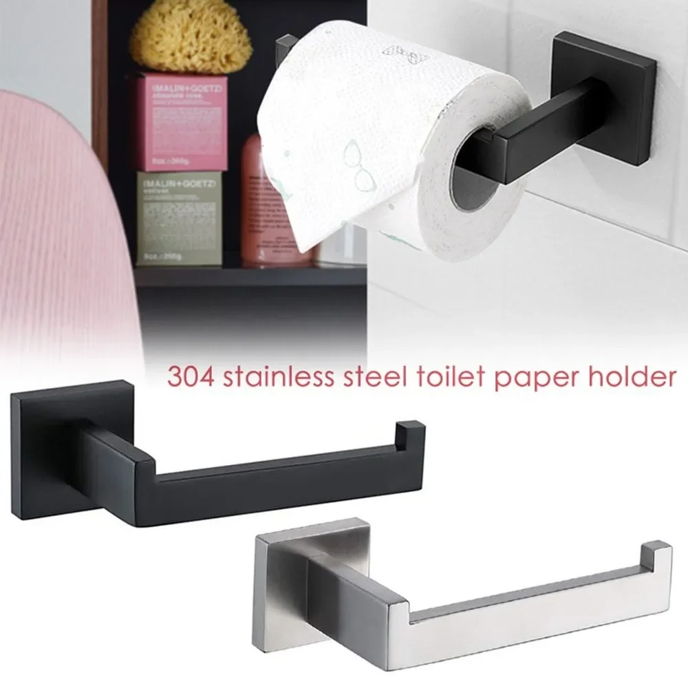 304 Stainless Steel Wall-Mounted Toilet Roll Paper Holder, Bathroom Square Base, Towel Holder, Paper Stand