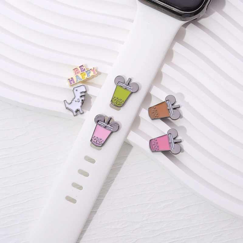 น่ารักการ์ตูนแมว Watchband Charms โบว์ถ้วยตกแต่ง Charm สําหรับ Iwatch ไดโนเสาร์ Love MOM Charms สําหรับ Apple Watch อุปกรณ์เสริม