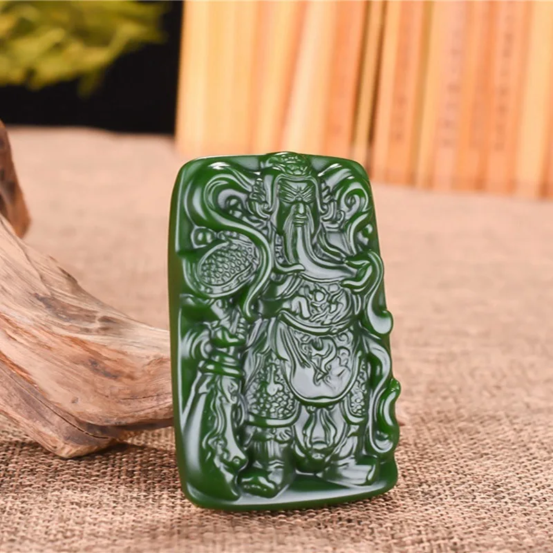 

Spinach Green Jasper Domineering Guan Gong Wu Caishen Pendant Simple Joker Pendant for Men and Women