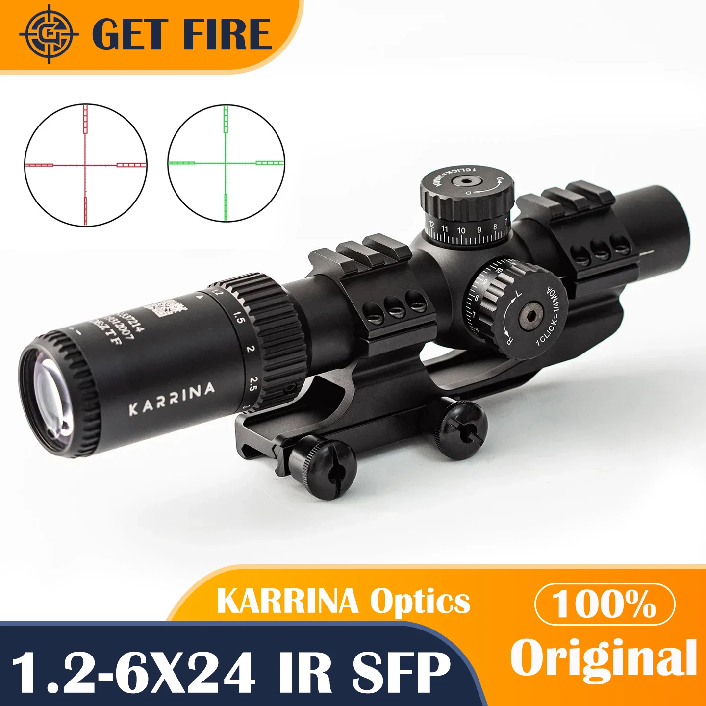 

Optical KARRINA Optics 1.2-6X24 IR SFP Compact Scope Mil Dot Red&Green Illuminated Airsoft Riflescope Lock Reset Hunting Sight