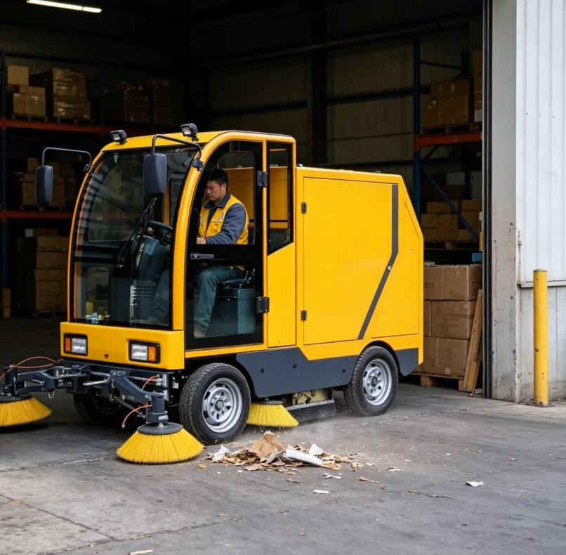 Custom Industrial Street Sweeper Ride On Electric Road Sweeping Machine Enclosed Cabin Floor Cleaner for Factory