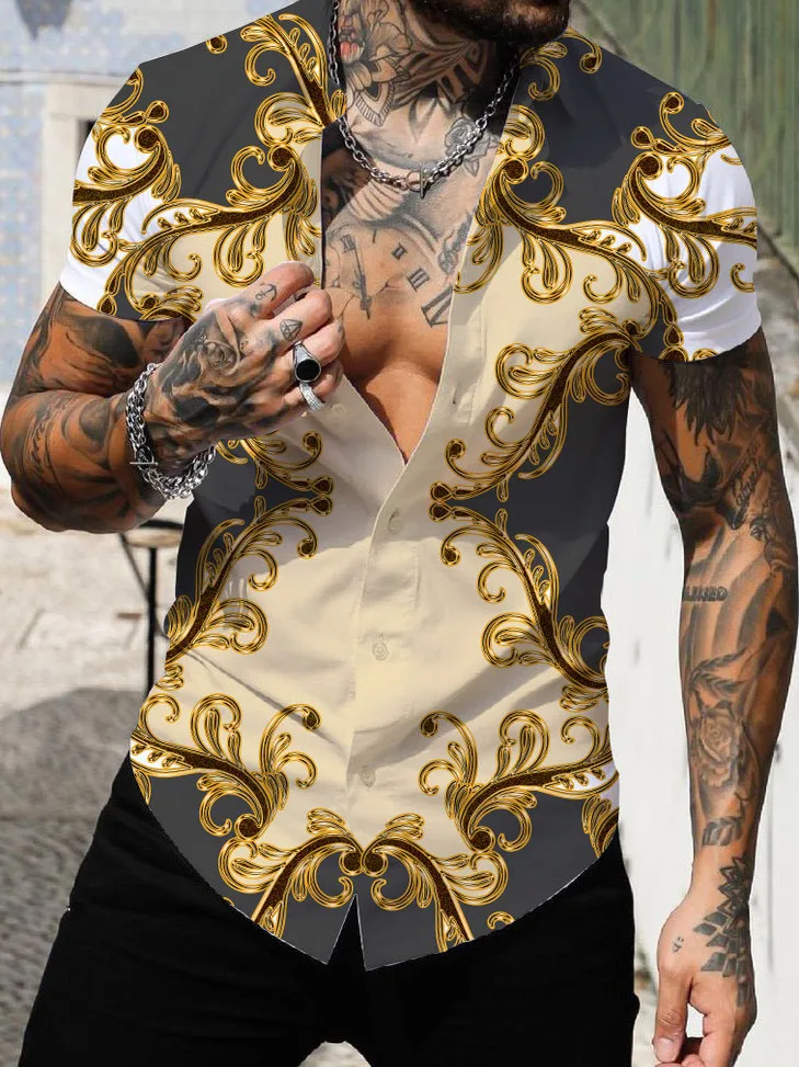 

Slim Fit Printed Cardigan for Men Turn-down Collar Patchwork Color Open Cardigan ort Sve Polyester Casual irt