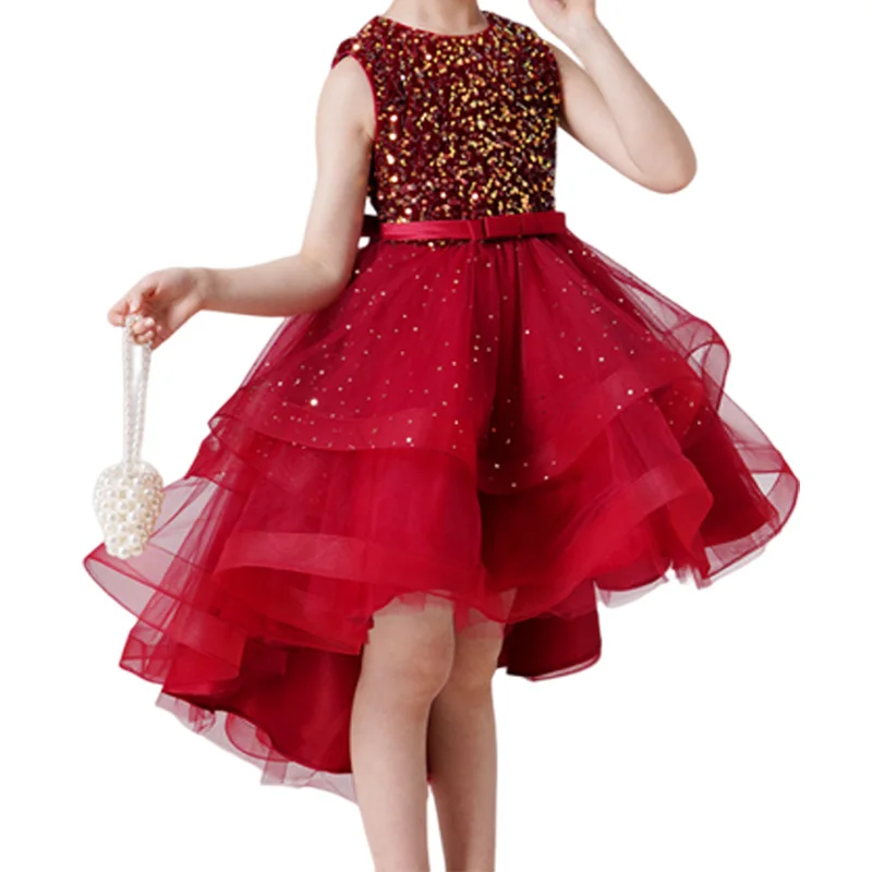 Blumen mädchen weiß rot blau lila asymmetrische Pailletten Kleid Junior Geburtstag Hochzeits feier Tüll Prinzessin Kleid für 3-14y Kinder