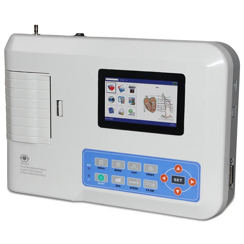 3-канальный 12-проводной сенсорный экран ECG300GT 4,3 дюйма, устройство ECG, монитор EKG с принтером Ekg