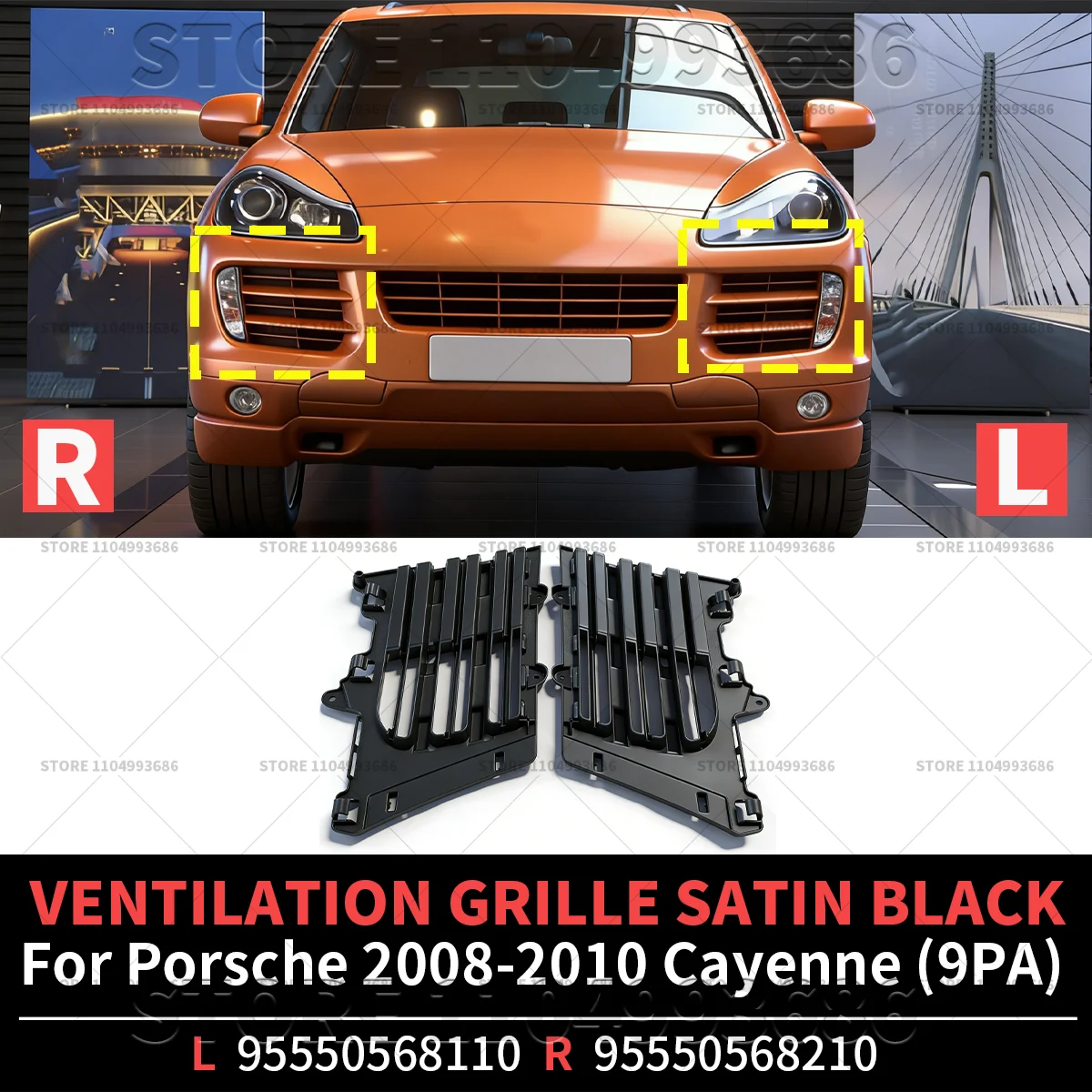 

Для Porsche 2008-2010 Cayenne (9PA) вентиляционная решетка атласная черная OEM 95550568110 95550568210 955505681109B9 955505682109B9